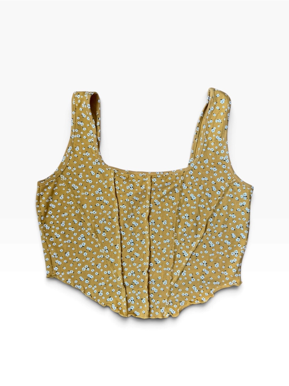 Mustard Floral Square Crop Tank
